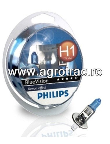 Set becuri Philips BlueVision Xenon effect H1 12V 55W