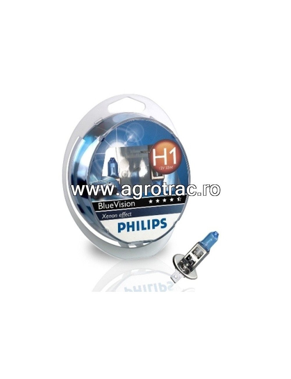 Set becuri Philips BlueVision Xenon effect H1 12V 55W Set becuri Philips BlueVision Xenon effect H1 12V 55W