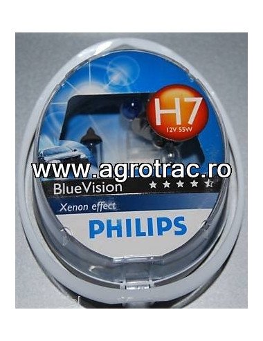 Set becuri Philips BlueVision Xenon effect H7 12V 55W