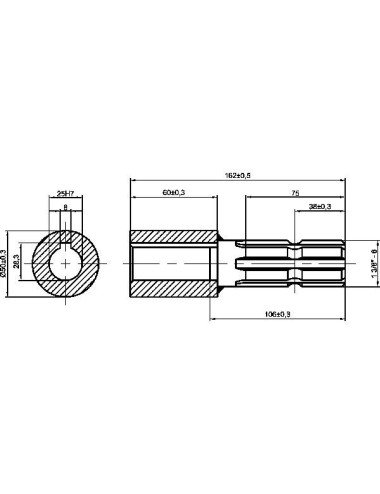 Reductie priza de putere de la Ø25 + pana de 8mm la 1.3/8 6 dinti