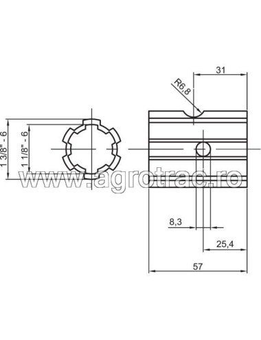 Reductie priza de putere de la 6 dinti 1 1/8'' la 6 dinti 1 3/8''