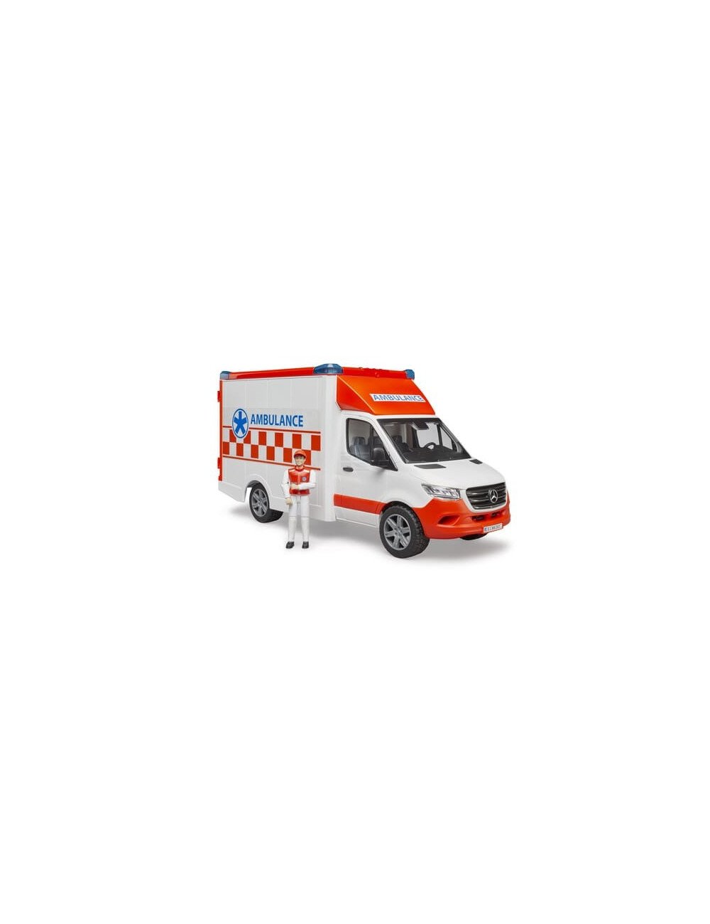 Ambulanță Mercedes-Benz Sprinter Bruder 1:16 cu șofer, sunet și lumini