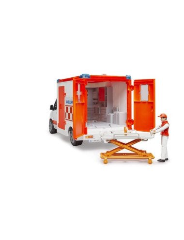 Ambulanță Mercedes-Benz Sprinter Bruder 1:16 cu șofer, sunet și lumini