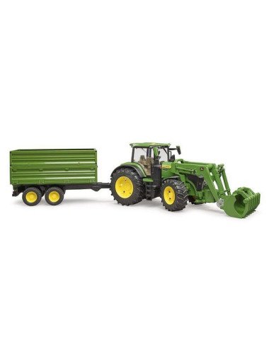 Tractor John Deere 7R 350 cu încărcător frontal și remorcă Bruder 1:16