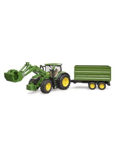 Tractor John Deere 7R 350 cu încărcător frontal și remorcă Bruder 1:16