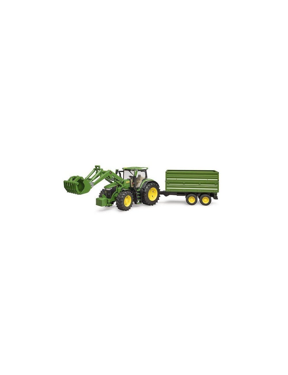 Tractor John Deere 7R 350 cu încărcător frontal și remorcă Bruder 1:16