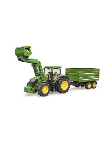 Tractor John Deere 7R 350 cu încărcător frontal și remorcă Bruder 1:16