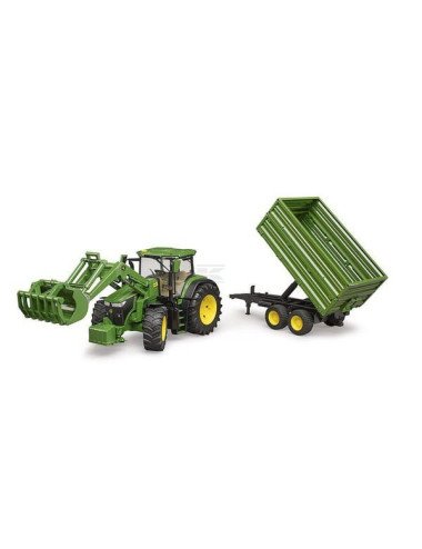 Tractor John Deere 7R 350 cu încărcător frontal și remorcă Bruder 1:16