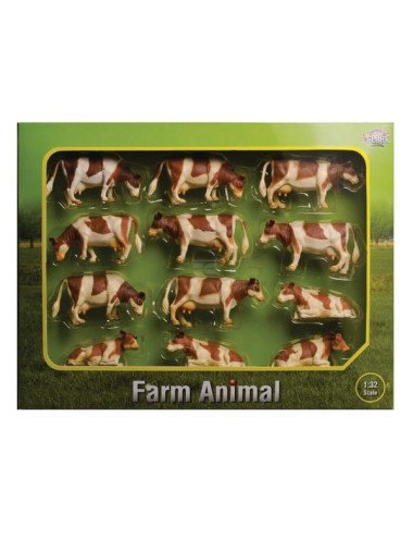 Set vaci bălțate alb/maro Kids Globe 1:32, 12 buc.