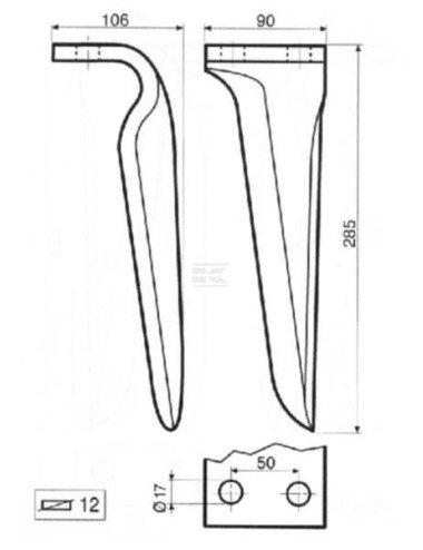 Dinte grapă rotativă dreapta KE0924 285 mm compatibil Falc
