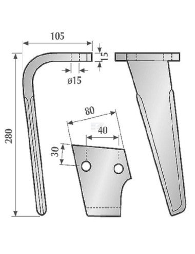 Dinte grapă rotativă stânga KE1301 280 mm compatibil Rabe