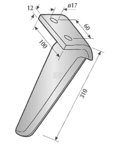 Dinte grapă rotativă dreapta KE0214 310 mm compatibil Breviglieri